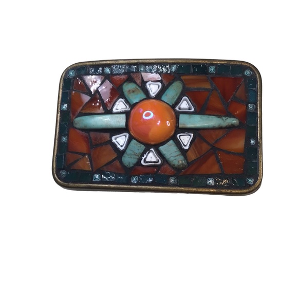 2008 Lisa Hodgson Turquoise & Multi-stone Art Deco Belt Buckle - Picture 1 of 4